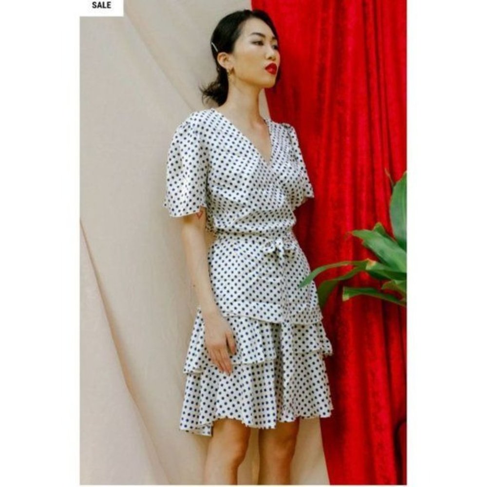ALEXA CHUNG Polka Dot Tiered Ruffled Skirt 4 TAerial Ivory Navy $272 - Picture 2 of 15